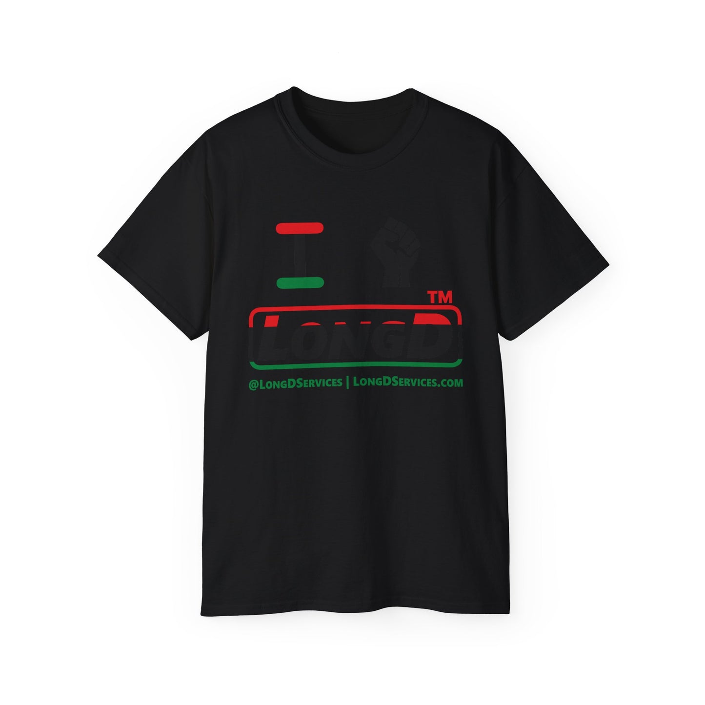 I fist LongD positive horizontal 3-striped tag-domain logo cotton tee