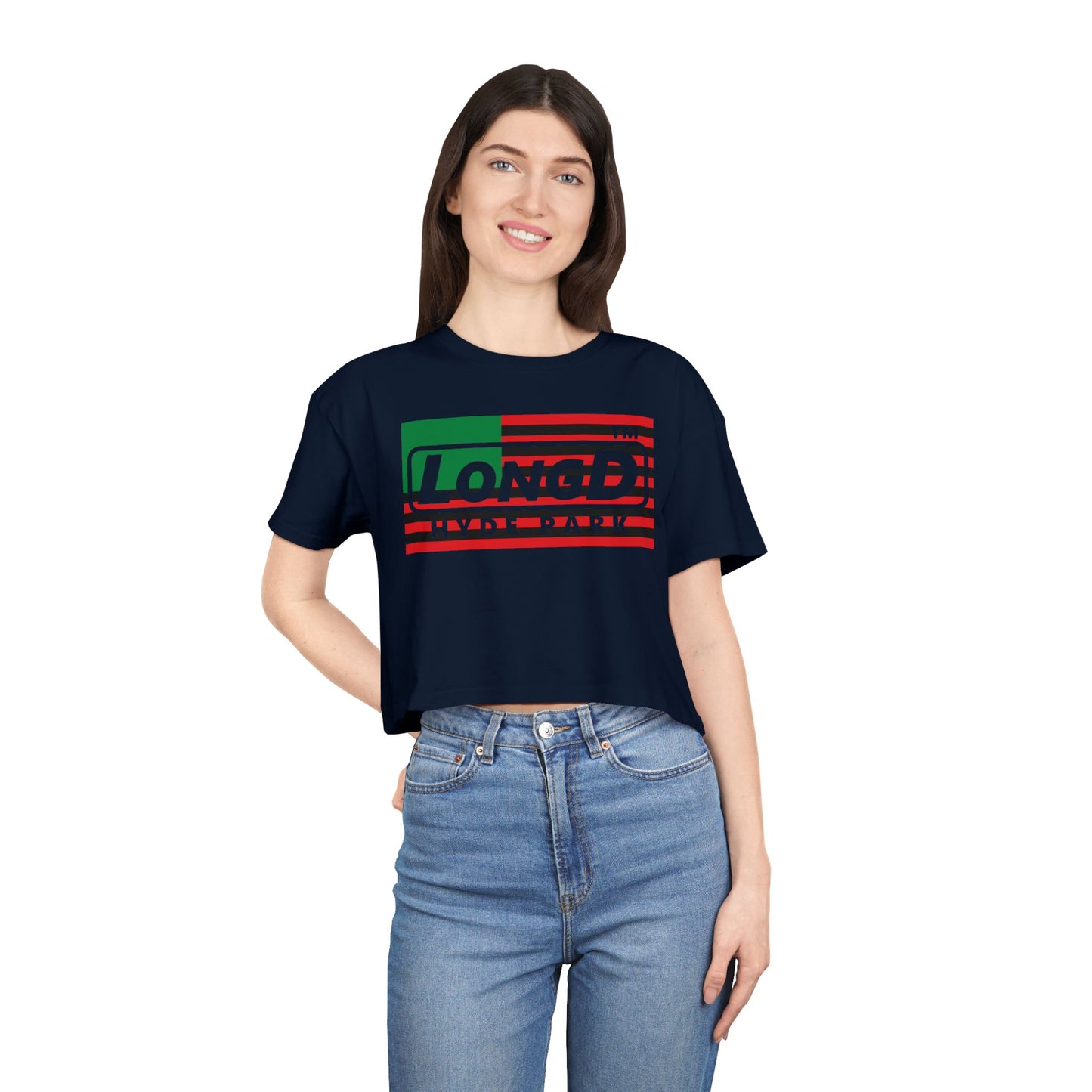 LongD negative flag Hyde Park front-back logo crop tee (Juneteenth colors)
