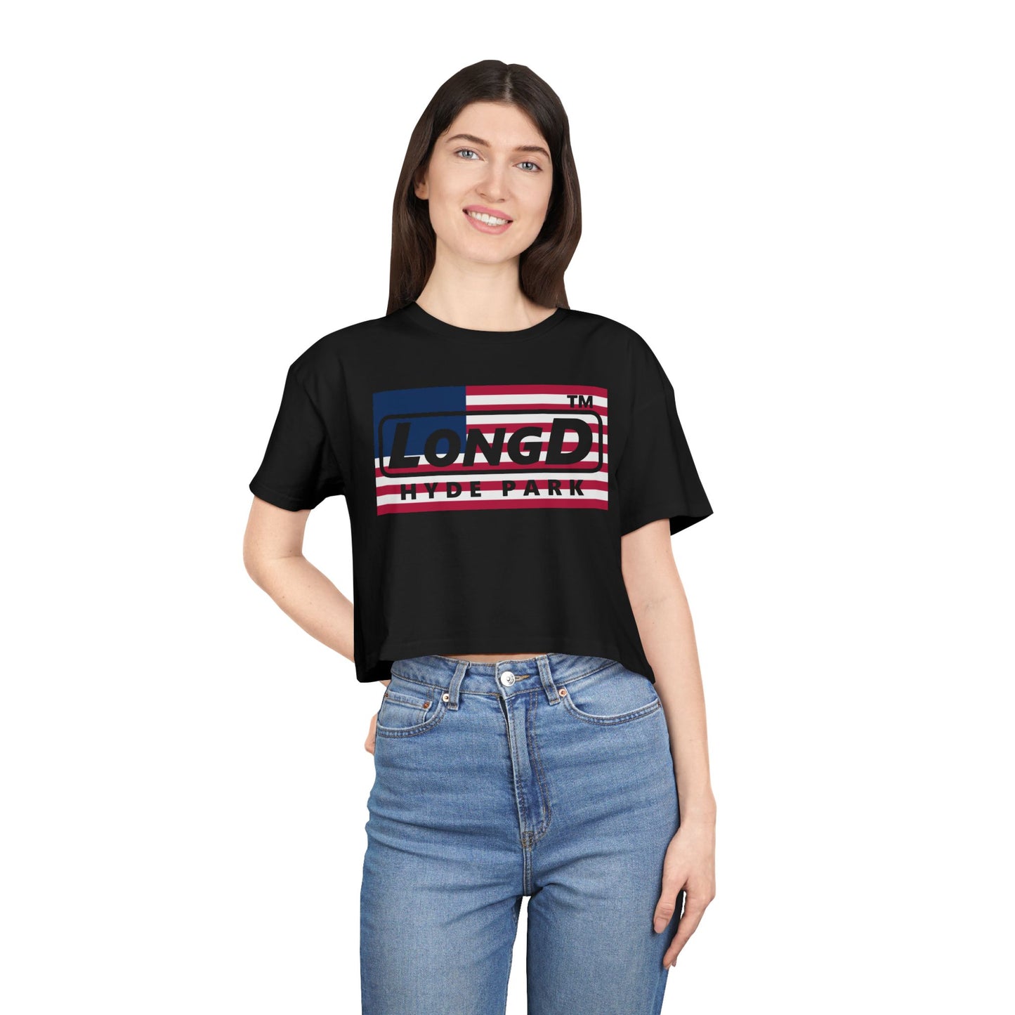 LongD negative flag Hyde Park Logo Crop Tee (Patriotic colors)