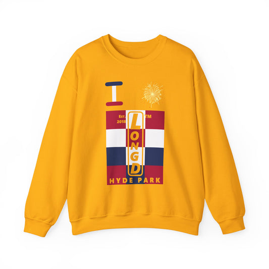 I Burst LongD negative 4x3 Hyde Park upright logo crewneck sweatshirt