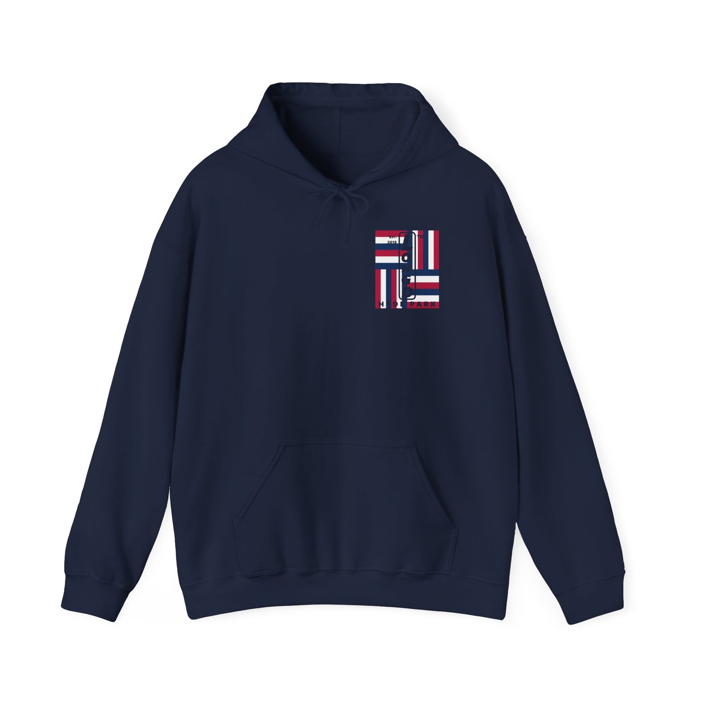 LongD single-breasted negative windmill front-back Hyde Park upright logo hoodie (Patriotic colors)
