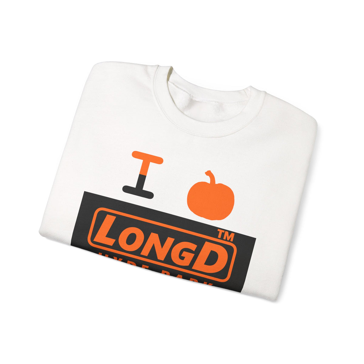 I pumpkin LongD Hyde Park logo positive orange on negative black crewneck sweatshirt
