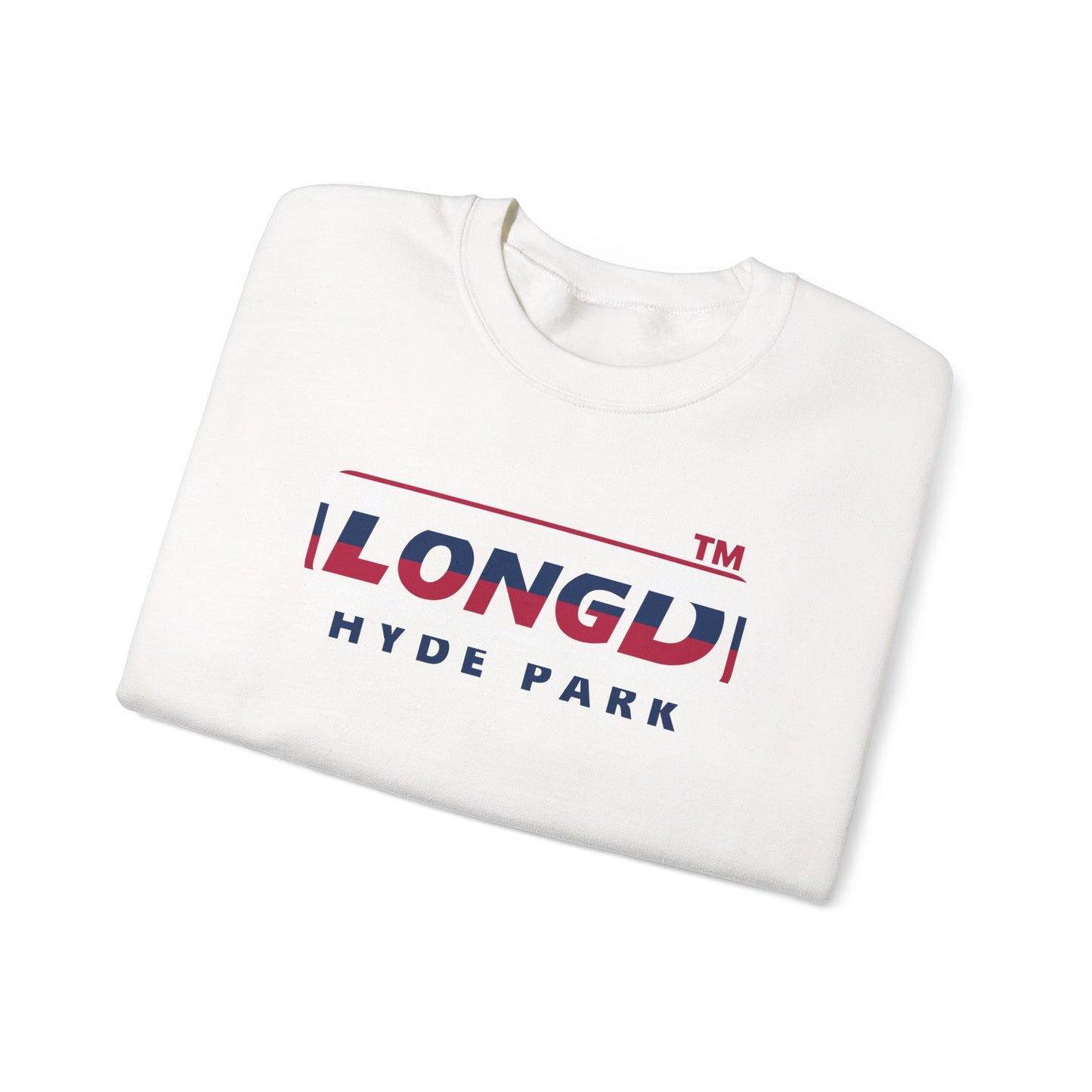 LongD positive horizontal 6-striped Hyde Park logo crewneck sweatshirt (patriotic colors)