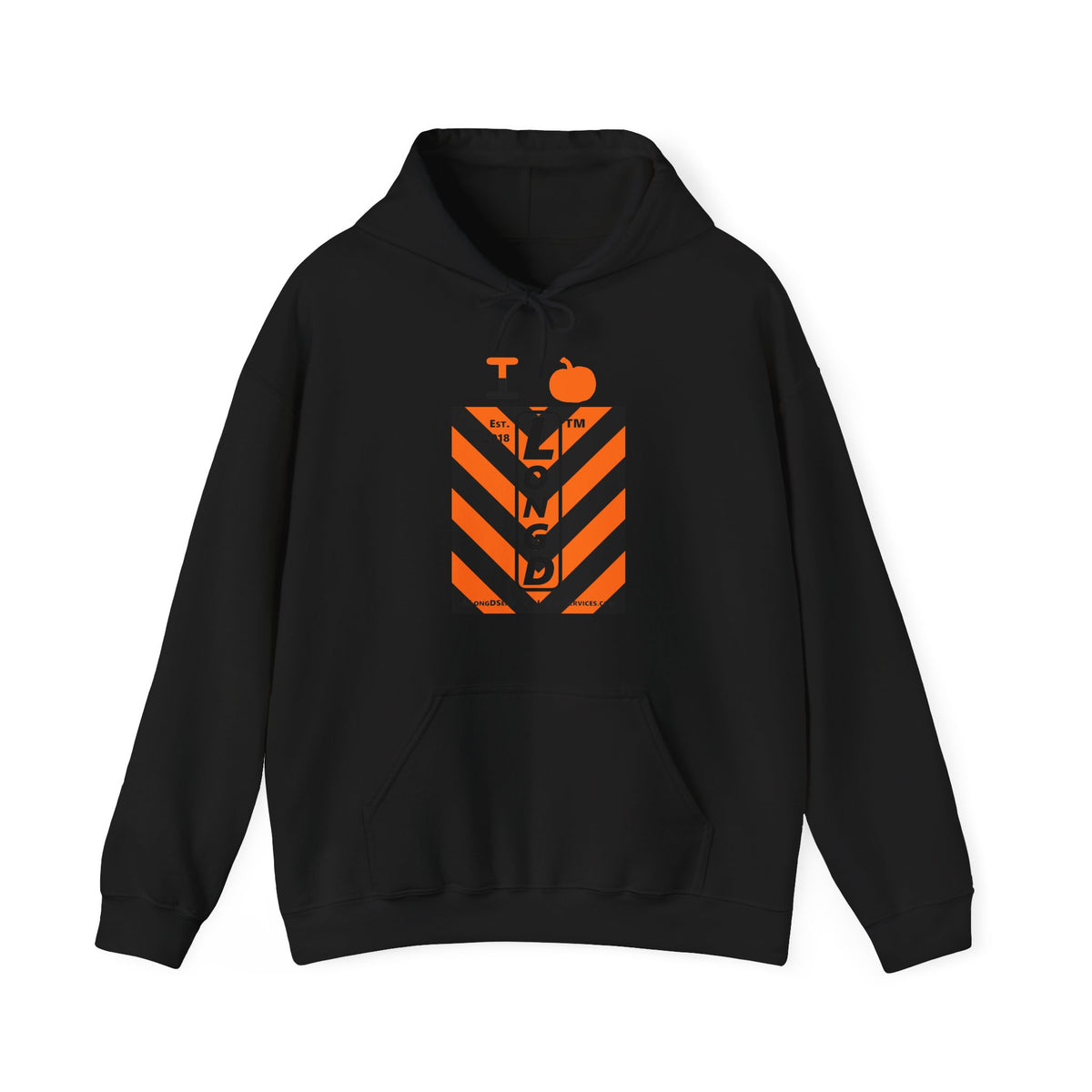 I pumpkin LongD Tag-domain negative upright downward chevron logo hoodie