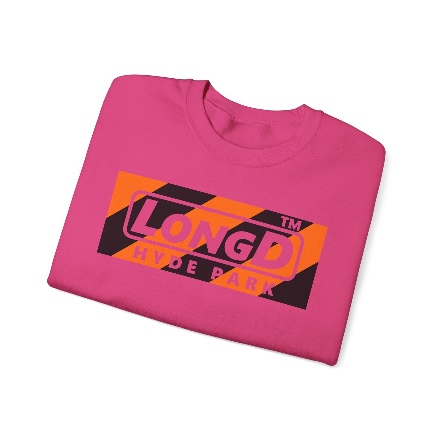 LongD Hyde Park negative diagonal 6-striped front-back logo (Halloween colors) crewneck sweatshirt