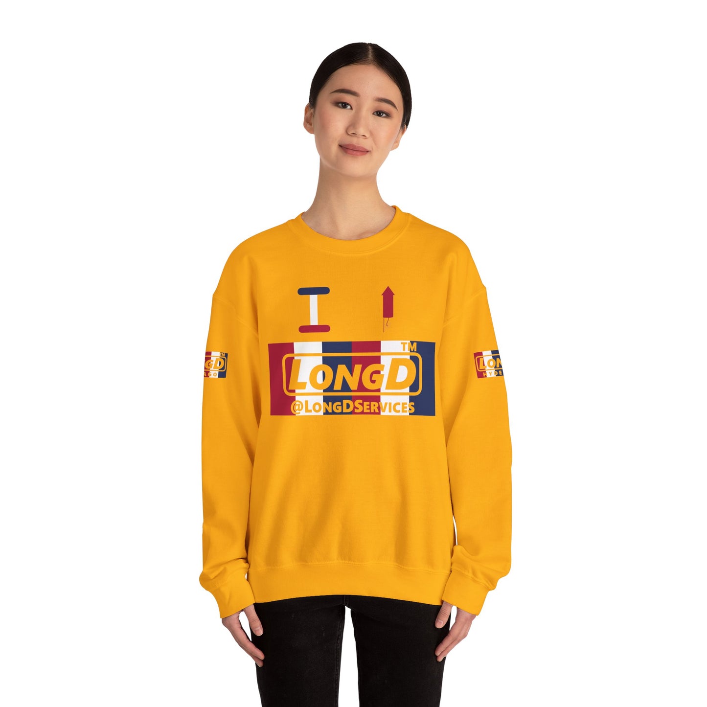 I firecracker LongD positive vertical 6-striped 4-print tag logo crewneck sweatshirt