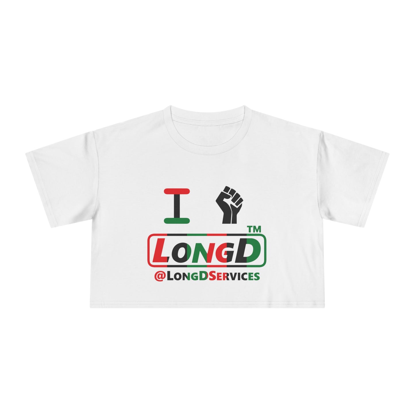 I fist LongD positive vertical 6-striped tag logo crop tee