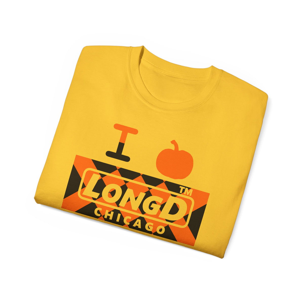 I pumpkin LongD Chicago negative stylized argyle 4-print logo cotton tee