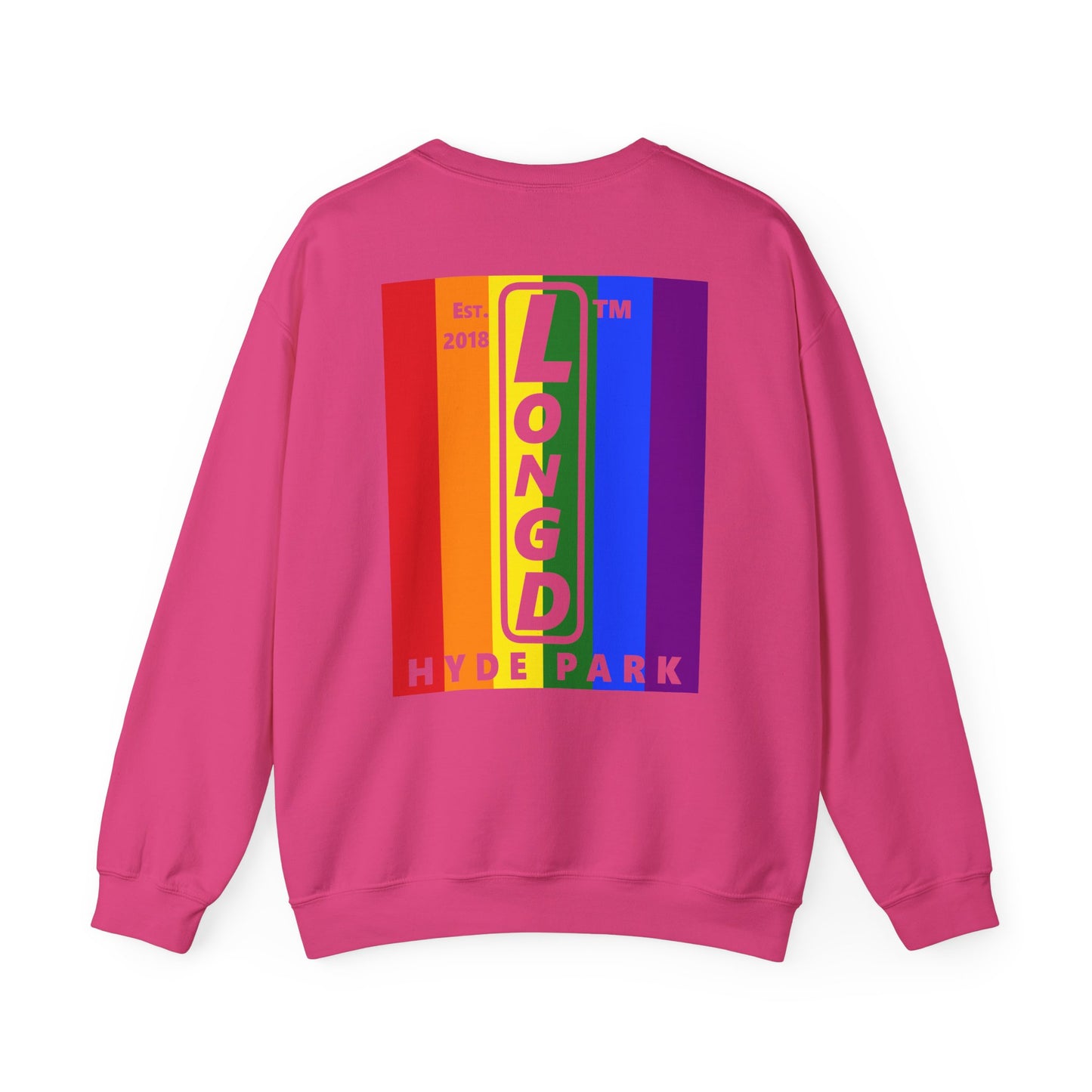 LongD negative flag single-breasted front-back Hyde Park upright logo crewneck sweatshirt (Pride colors)