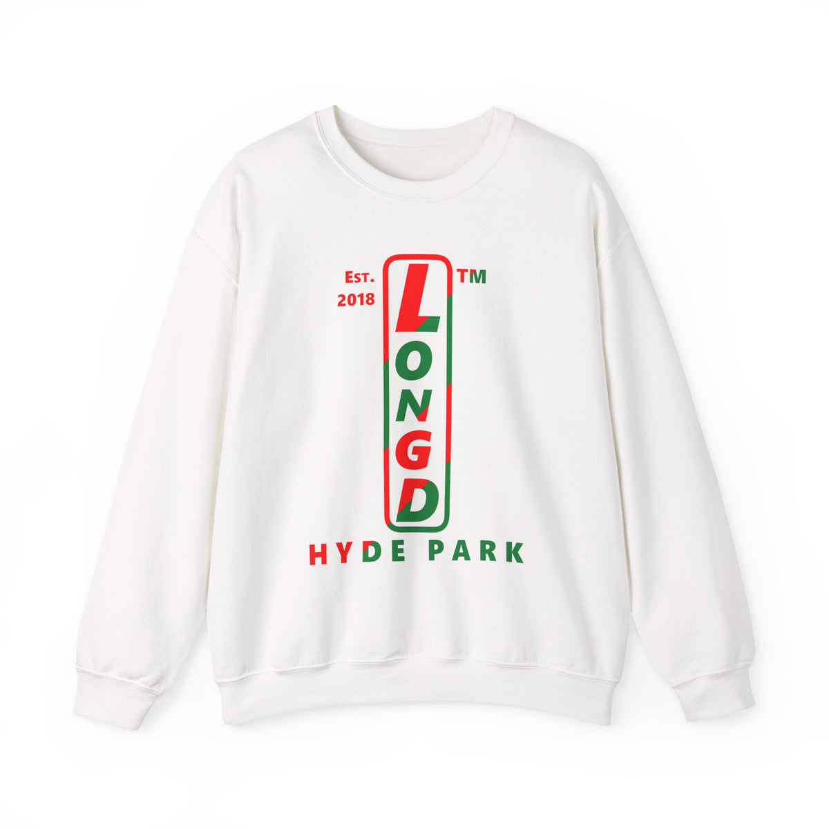 LongD Hyde Park positive upright pixel-weighted 4-striped logo (Xmas colors) crewneck sweatshirt