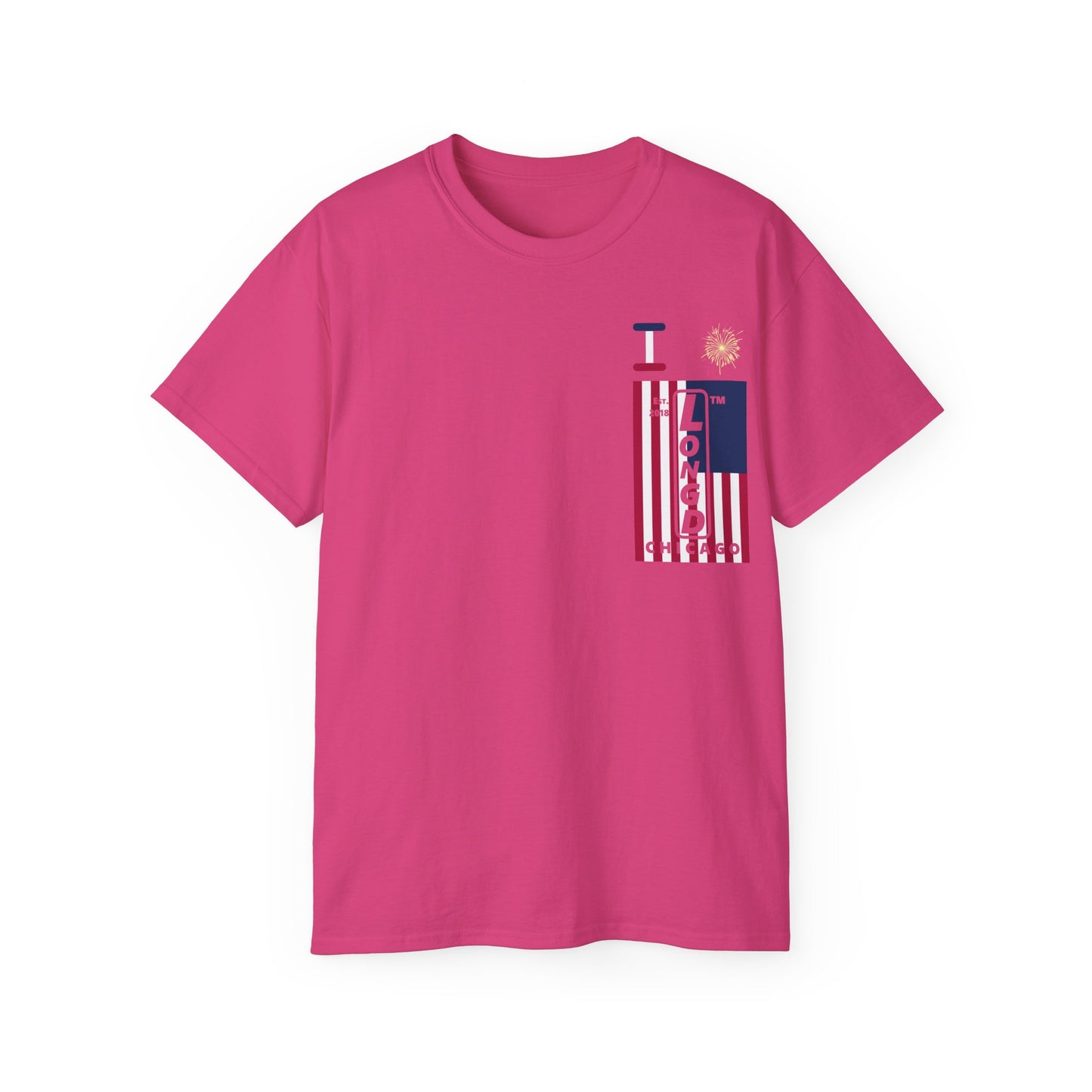I Burst LongD cotton tee negative cropped flag single-breasted front-back Chicago upright logo (Patriotic colors)