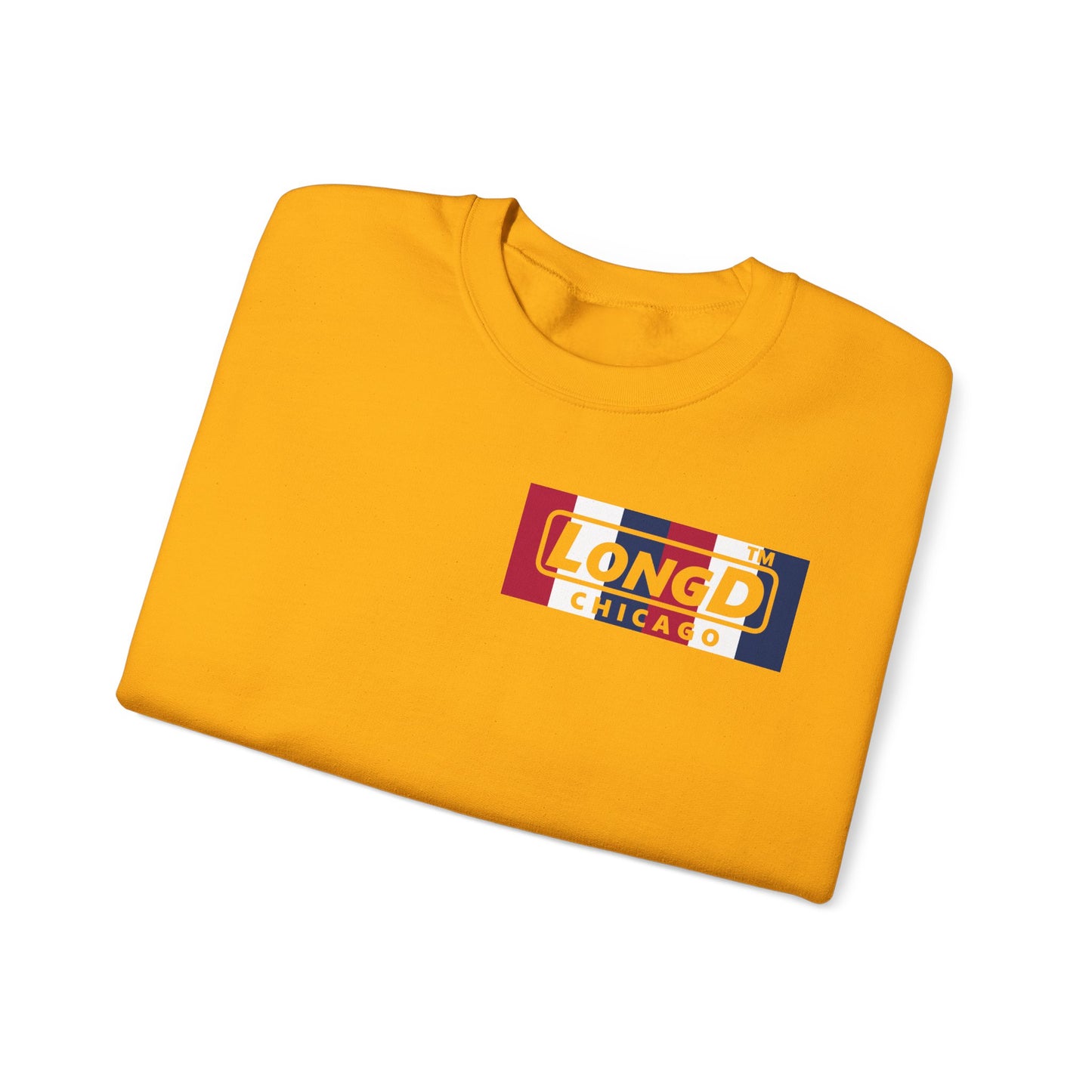 LongD negative vertical 6-striped 4-print single-breasted Chicago logo crewneck sweatshirt (patriotic colors)