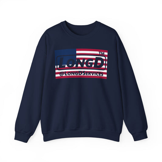 LongD negative flag front-back tag logo crewneck sweatshirt (patriotic colors)