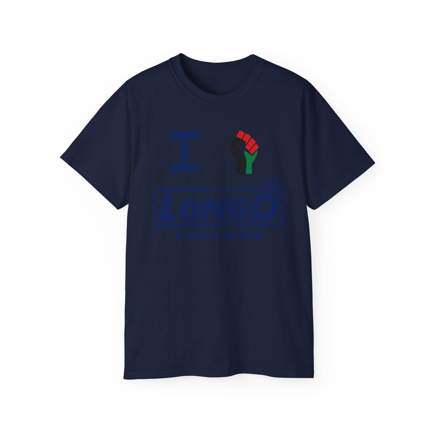 I fist LongD official Chicago logo cotton tee with multicolored fist