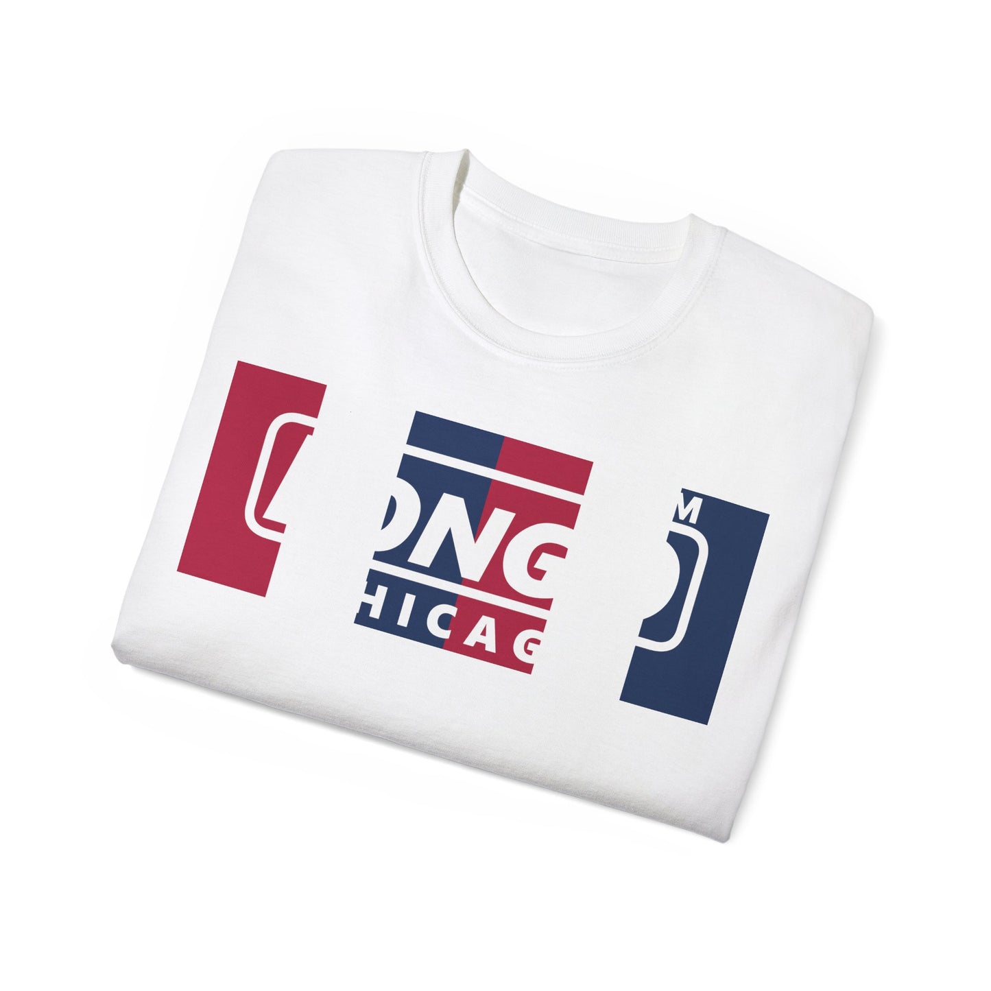 LongD negative vertical 6-striped Chicago logo cotton tee (patriotic colors)