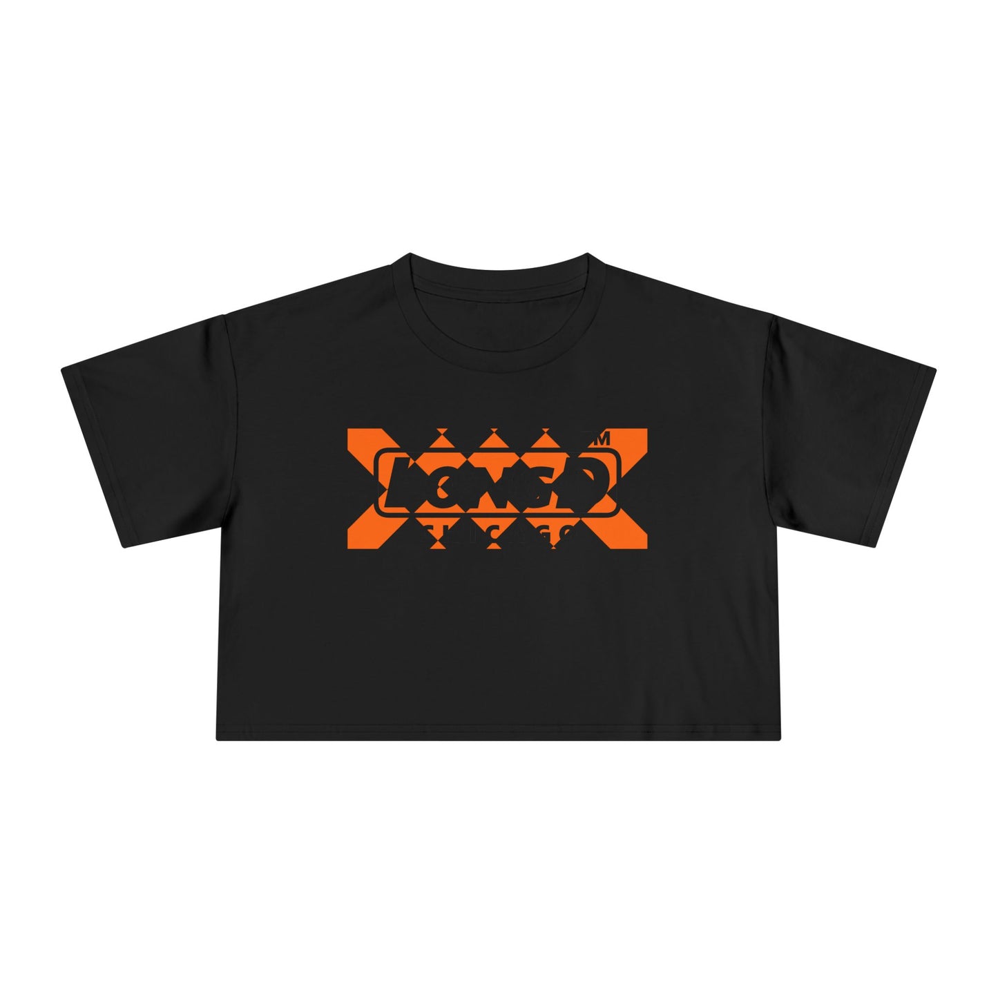 LongD Chicago negative stylized argyle logo (Halloween colors) crop tee