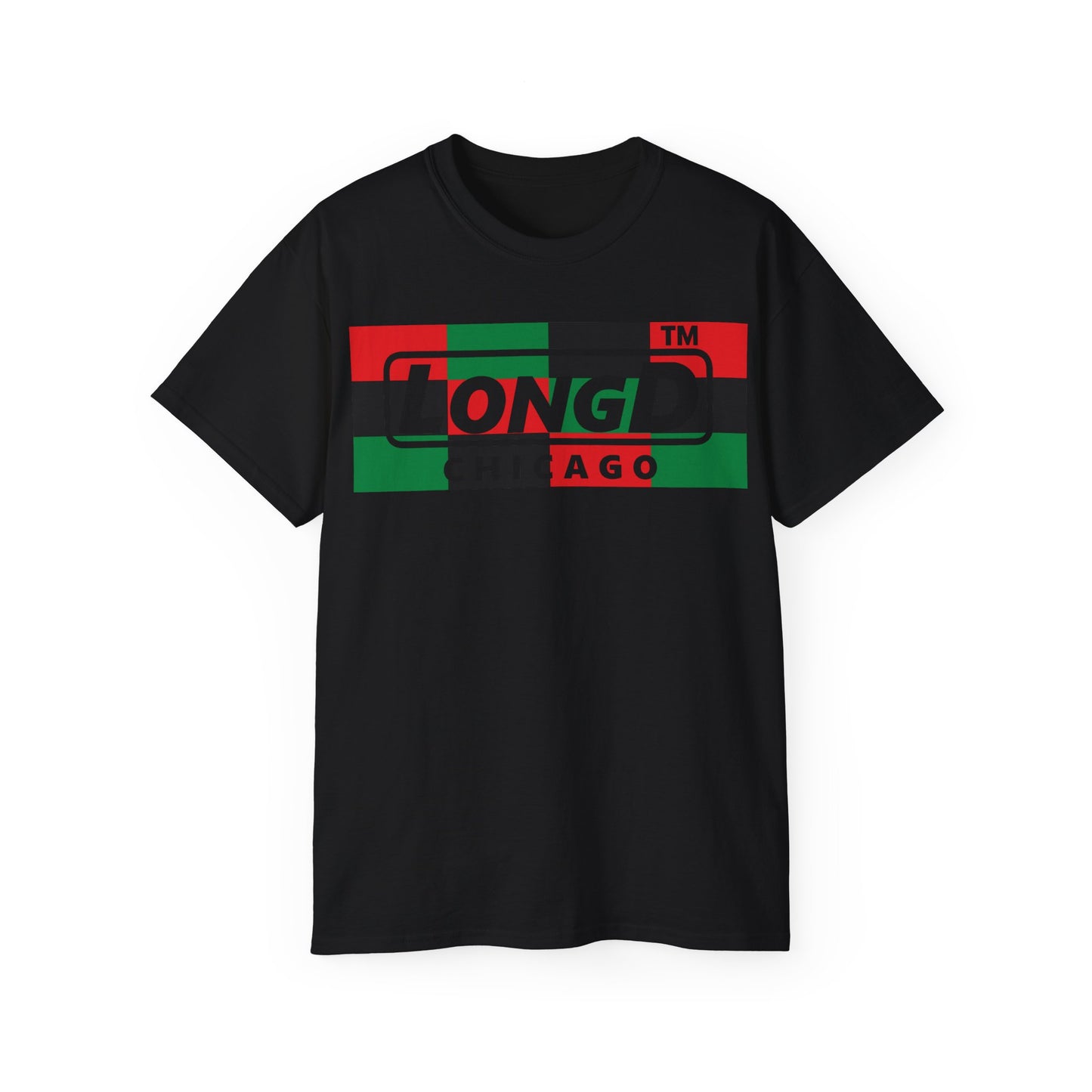 LongD negative 3x4 Chicago logo cotton tee (Juneteenth colors)