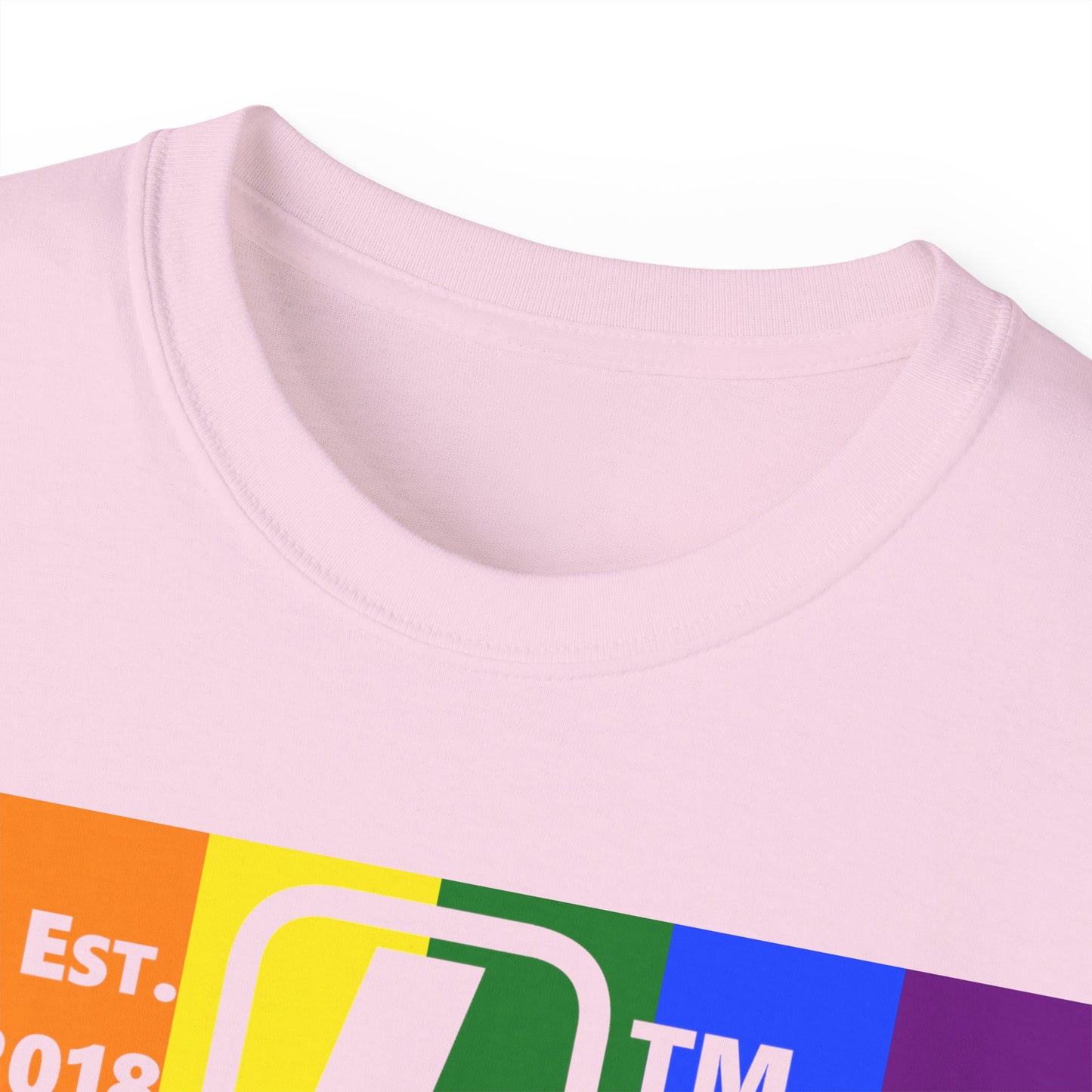 LongD Cotton Tee negative vertical striped Chicago upright logo (Pride colors)