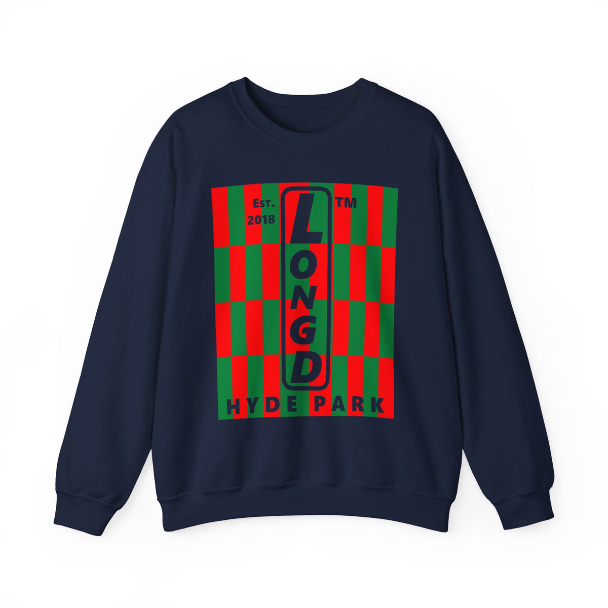 LongD Hyde Park negative upright tiled logo (Xmas colors) crewneck sweatshirt