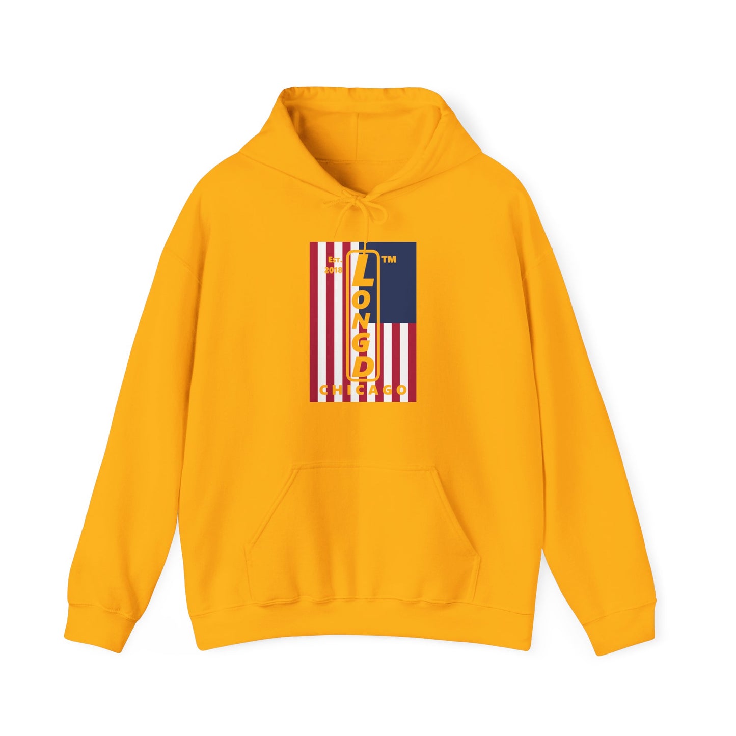LongD® negative cropped flag upright Chicago logo hoodie
