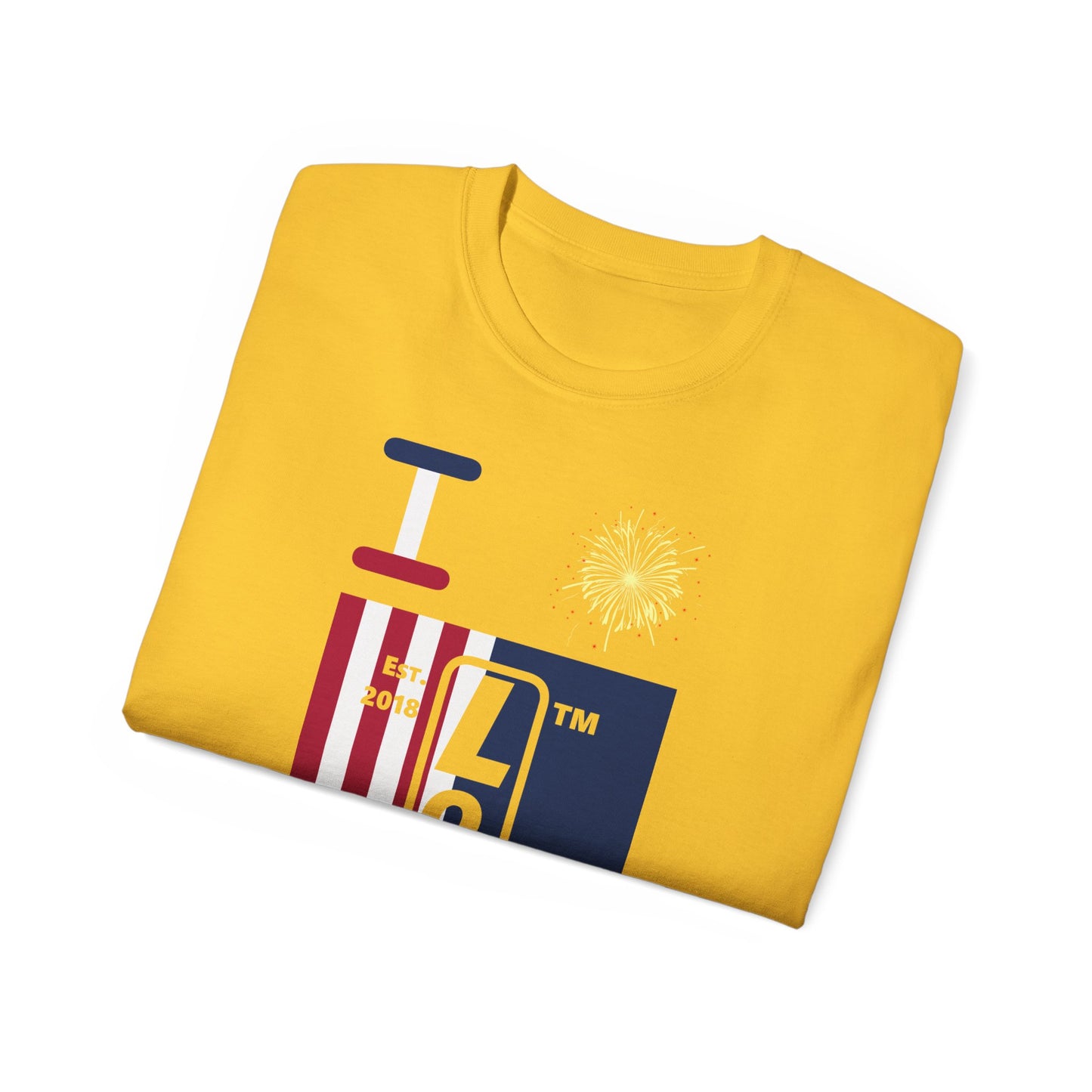 I Burst LongD cotton tee negative cropped flag Chicago upright logo (Patriotic colors)