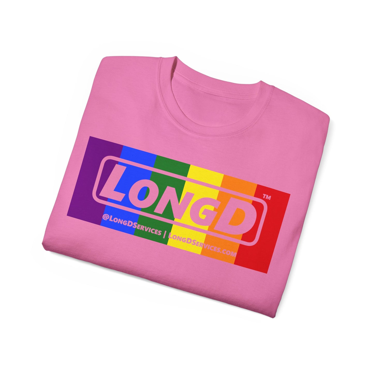 LongD® Logo Cotton Tee Pride rainbow negative text