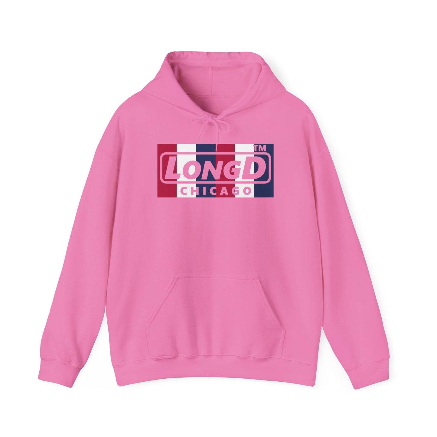 LongD® negative vertical 6-striped Chicago logo hoodie (patriotic colors)