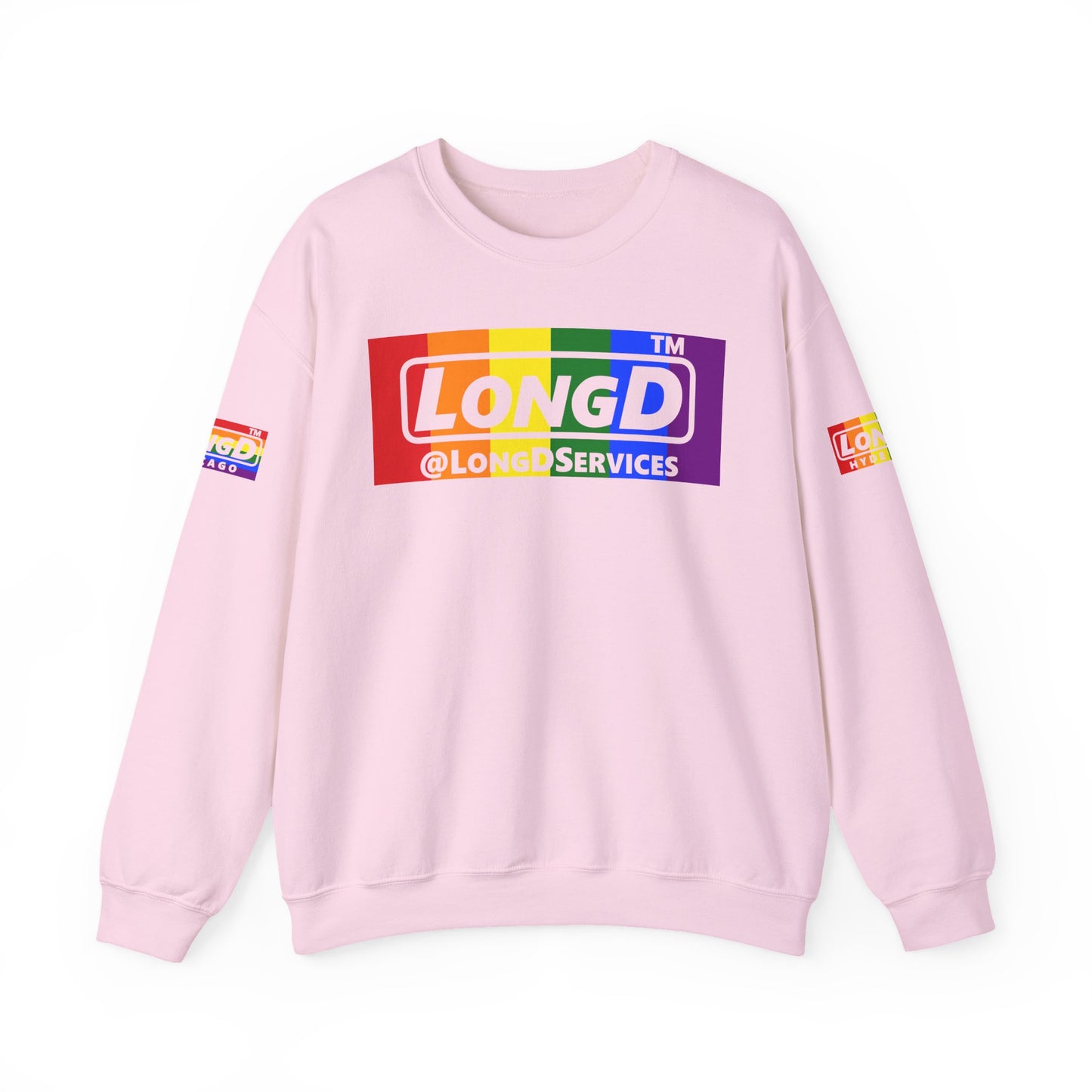 LongD official basic 4-print tag logo crewneck sweatshirt with Pride heart