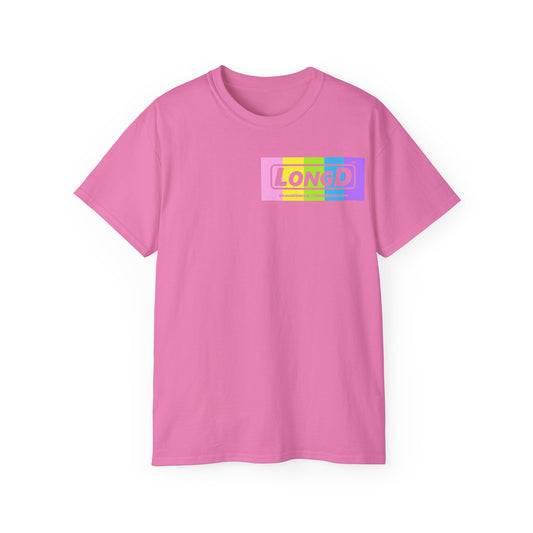 LongD® negative vertical striped Tag-domain front-back Logo Cotton Tee (Easter colors)