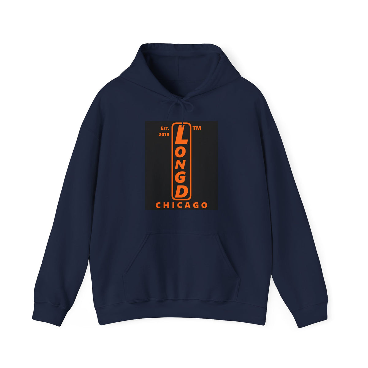 LongD Chicago upright logo orange (FE7518) on Black (000000) (Halloween colors) hoodie