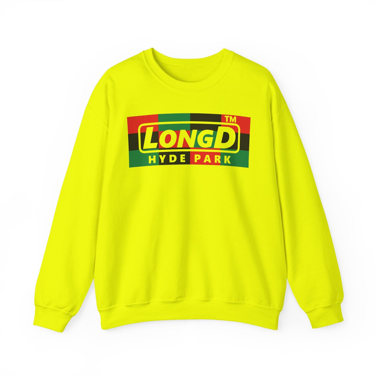 LongD negative 3x4 Hyde Park logo crewneck sweatshirt (Juneteenth colors)