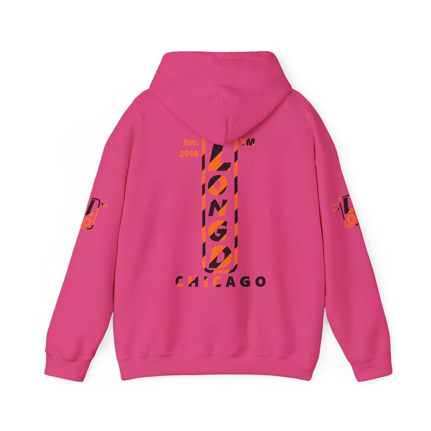 LongD Chicago positive upright pixel-weighted 12-striped 4-print logo (Halloween colors) hoodie
