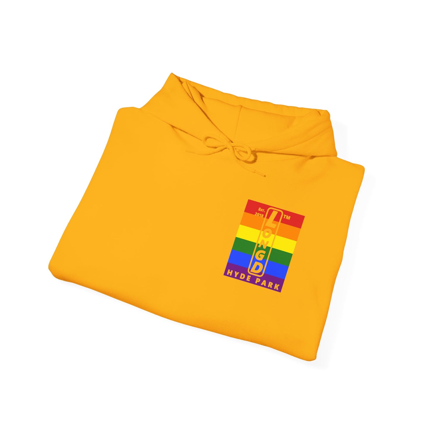 LongD single-breasted negative vertical 6-striped front-back upright Hyde Park logo hoodie (Pride colors)
