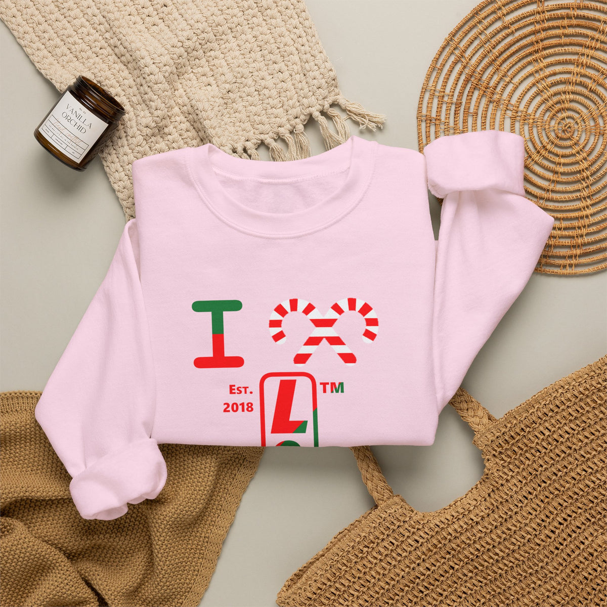 I candy cane LongD Tag positive upright pixel-weighted 4-striped 4-print logo crewneck sweatshirt