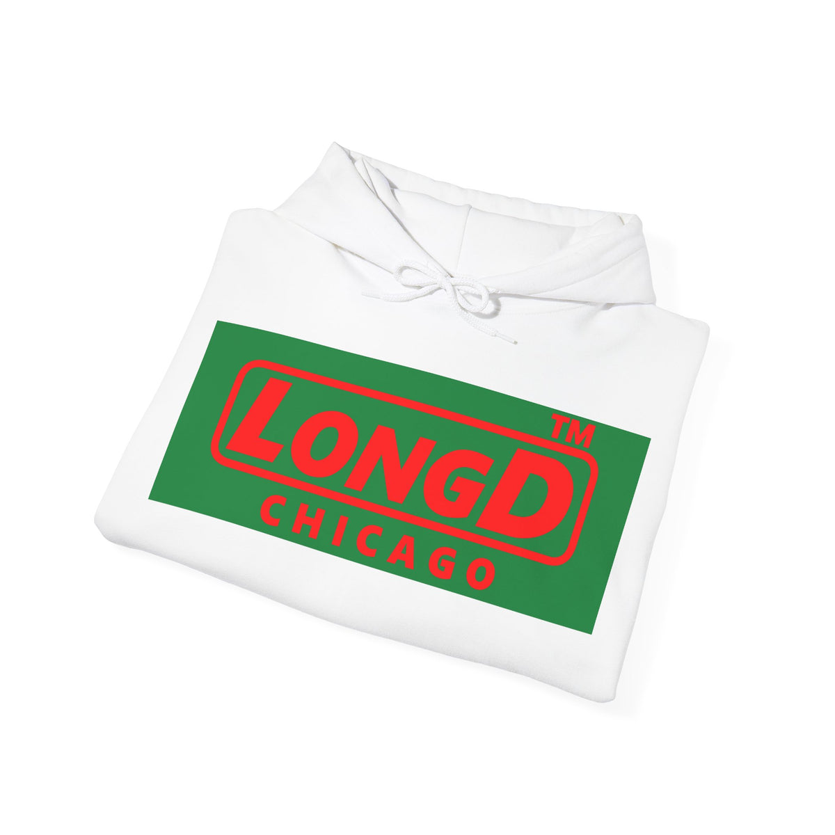 LongD Chicago logo positive red on negative green (Xmas colors) hoodie