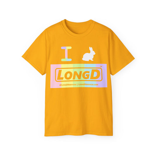 I Bunny LongD® Logo Cotton Tee Easter pastel spectrum negative text (white Easter Bunny)