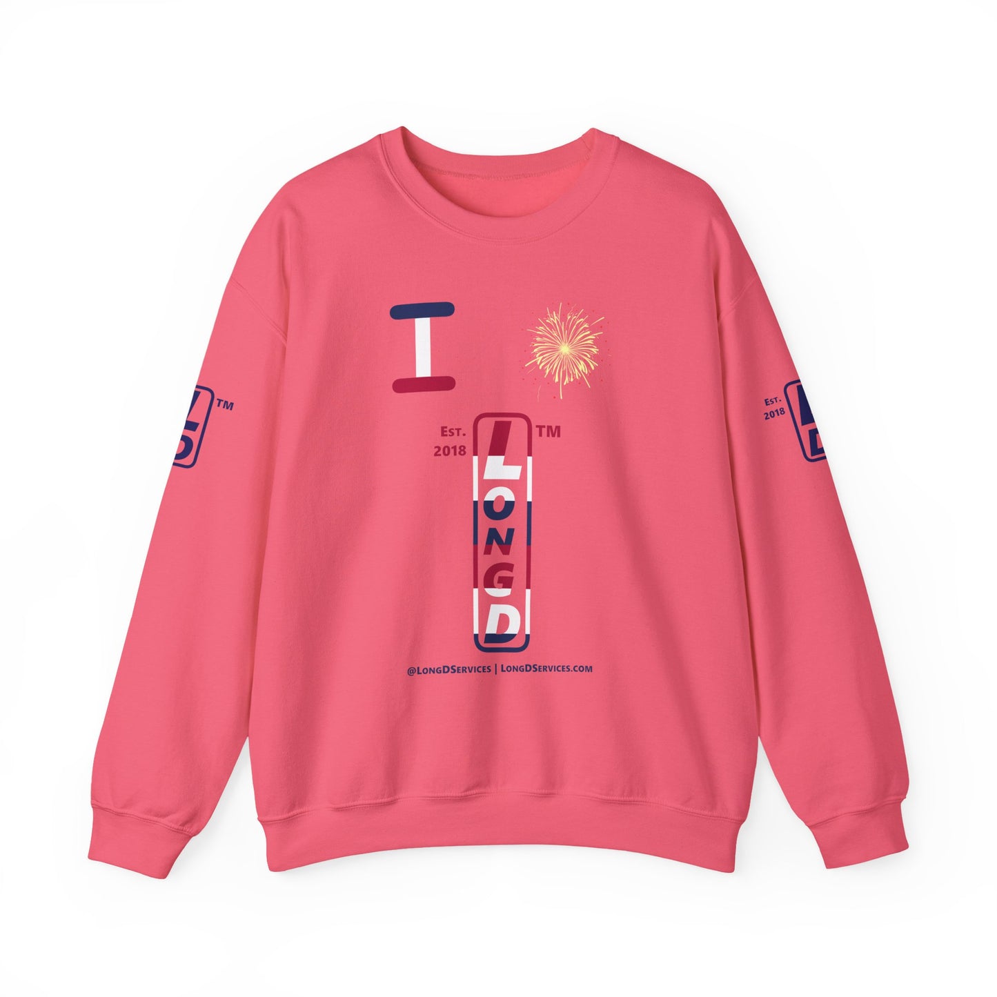 I Burst LongD positive horizontal 6-striped tag-domain upright 4-print logo crewneck sweatshirt