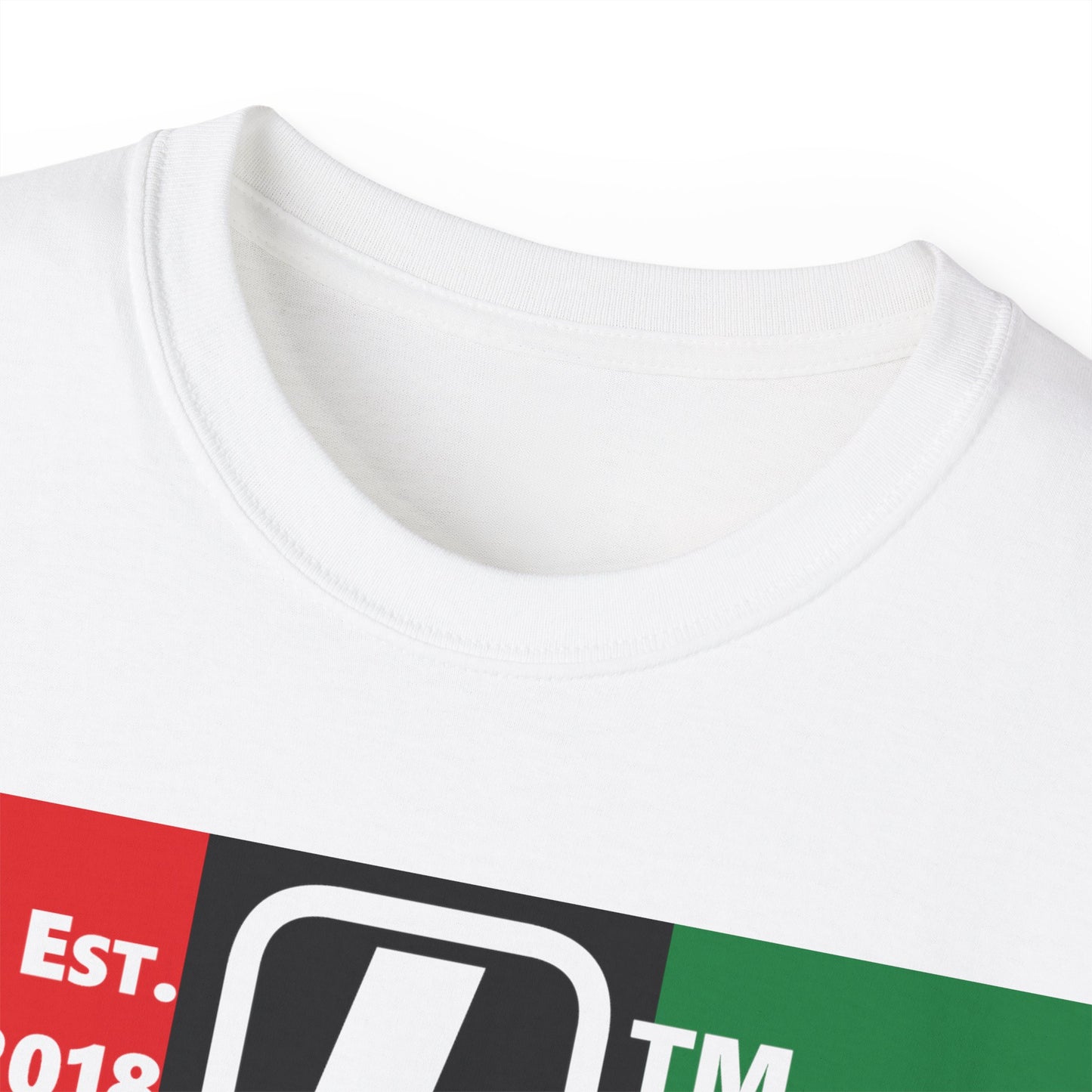 LongD Cotton Tee negative vertical striped Chicago upright logo (Juneteenth colors)