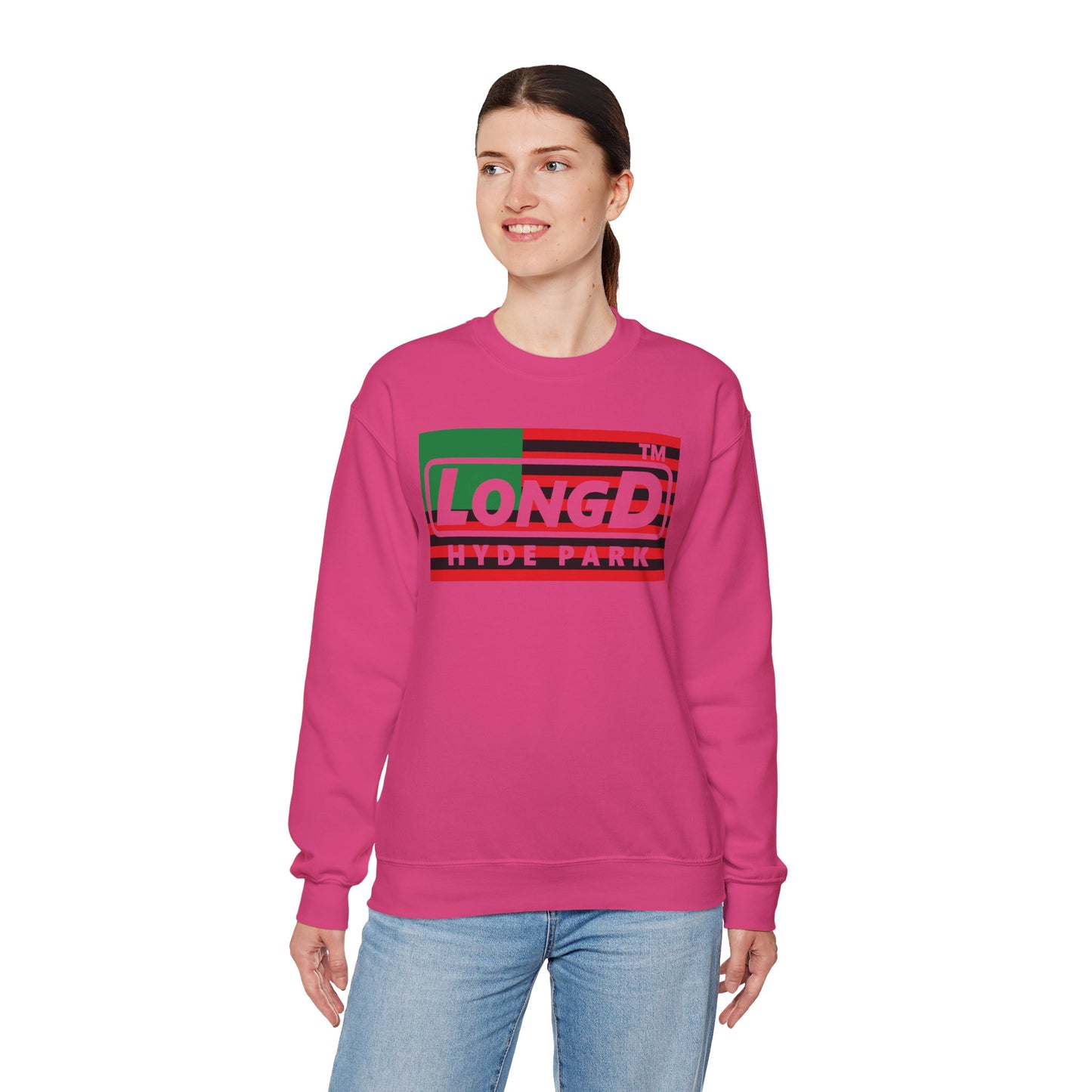 LongD negative flag Hyde Park logo crewneck sweatshirt (Juneteenth colors)
