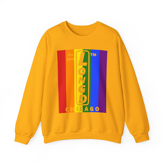 LongD negative cropped flag Chicago upright logo crewneck sweatshirt (Pride colors)
