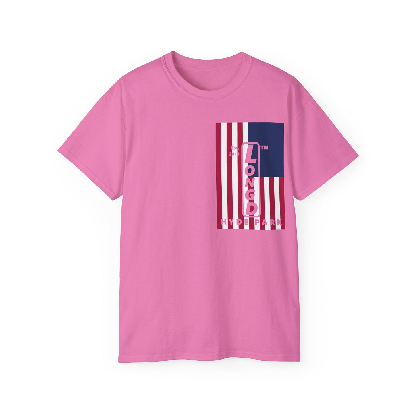 LongD cotton tee negative cropped flag single-breasted front-back Hyde Park upright logo (Patriotic colors)