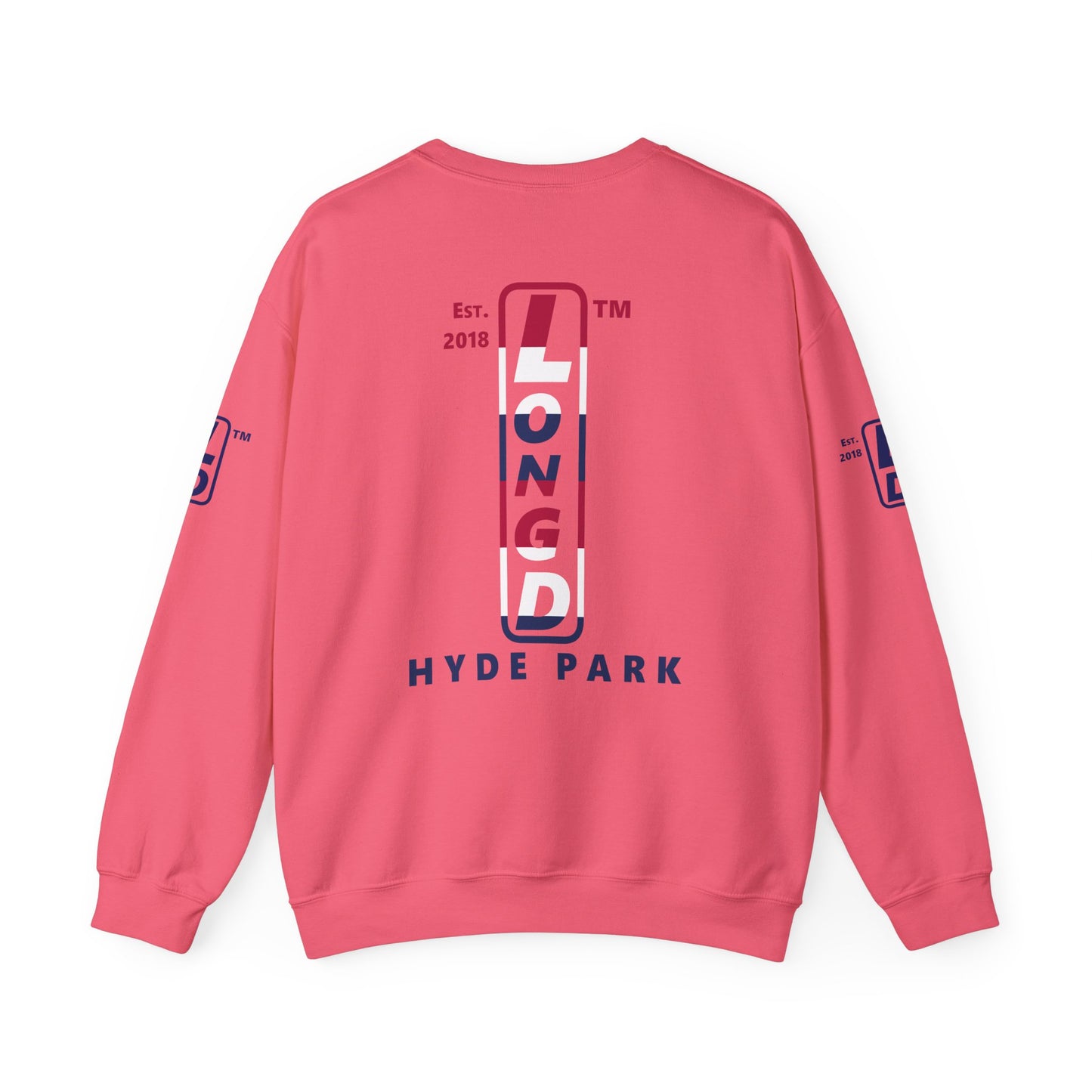 I Burst LongD positive horizontal 6-striped Hyde Park upright 4-print logo crewneck sweatshirt
