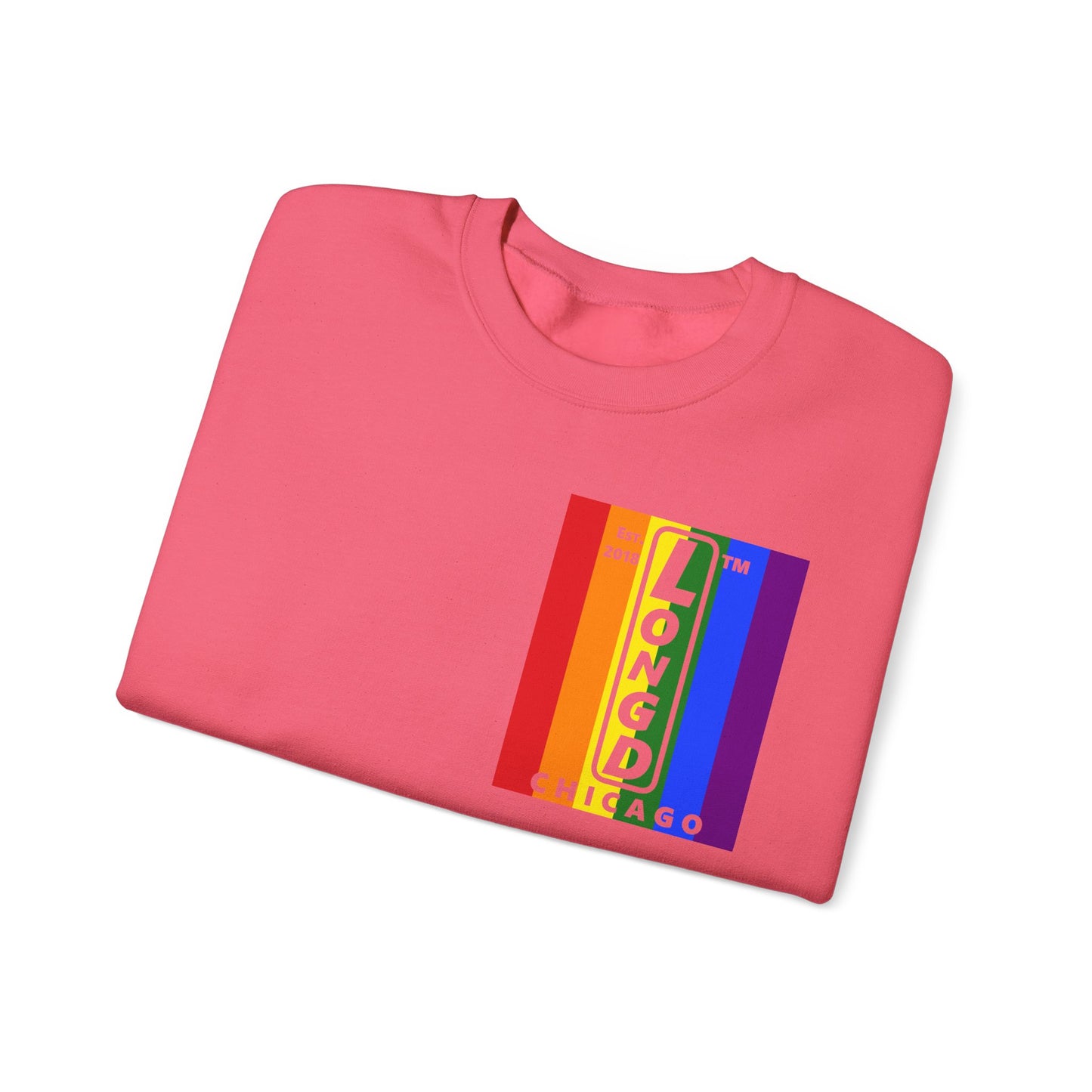 LongD negative flag single-breasted front-back Chicago upright logo crewneck sweatshirt (Pride colors)