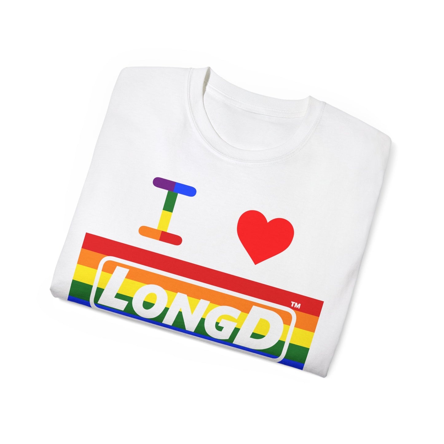 I Luv LongD® Logo Cotton Tee Pride striped negative text