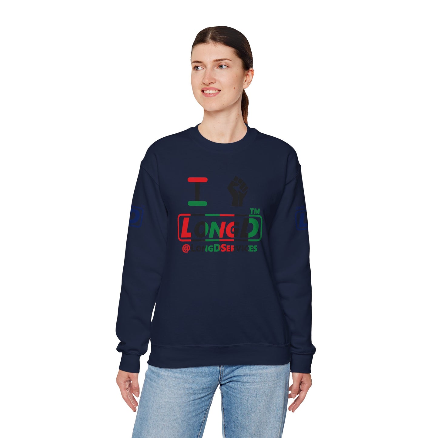 I fist LongD positive vertical 6-striped 4-print tag logo crewneck sweatshirt