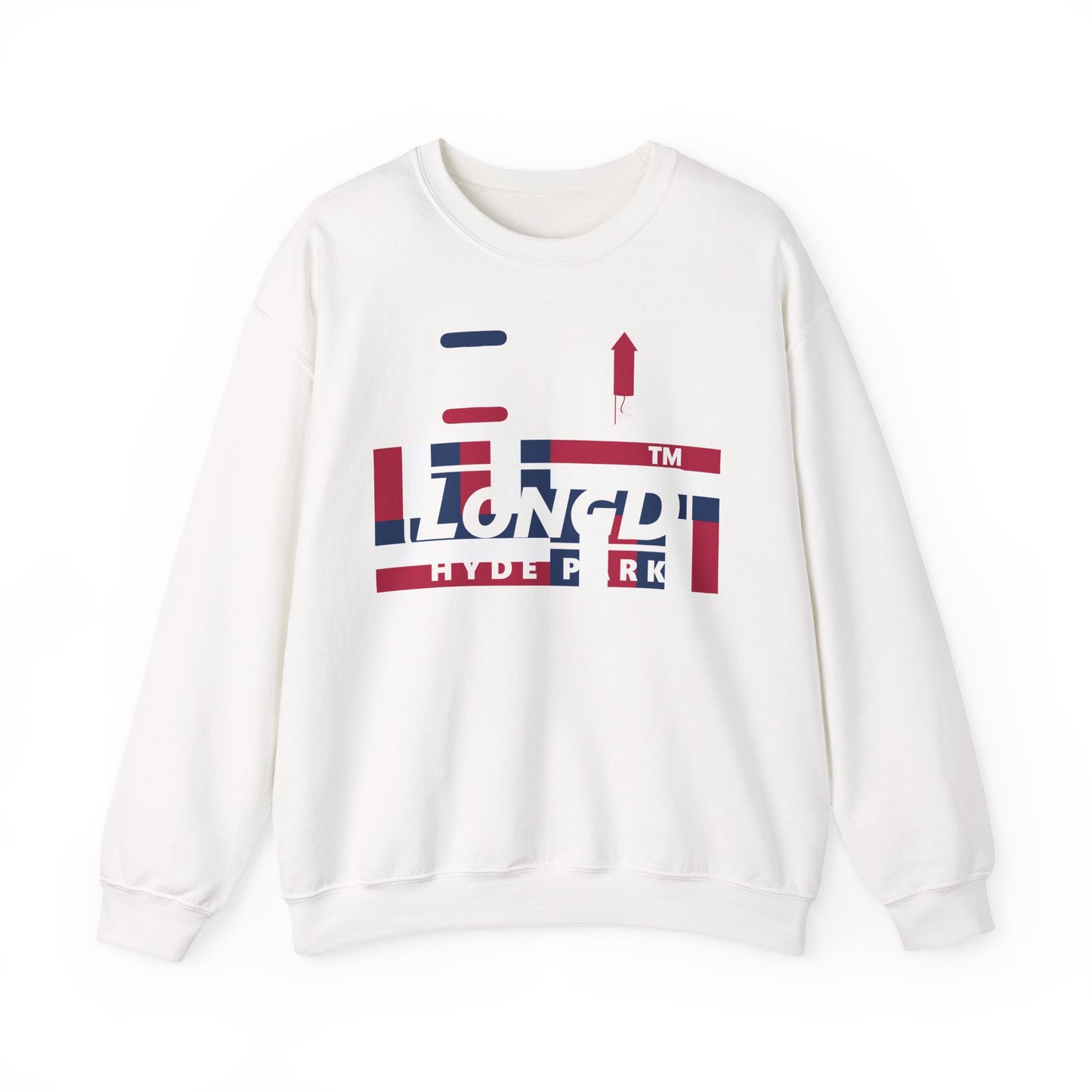 I firecracker LongD negative modified windmill Hyde Park logo crewneck sweatshirt
