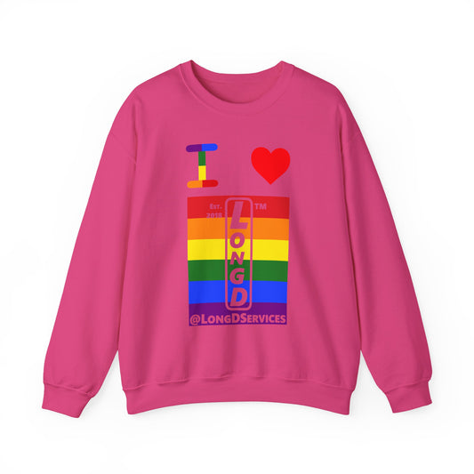 I Luv LongD negative horizontal 6-striped tag upright logo crewneck sweatshirt