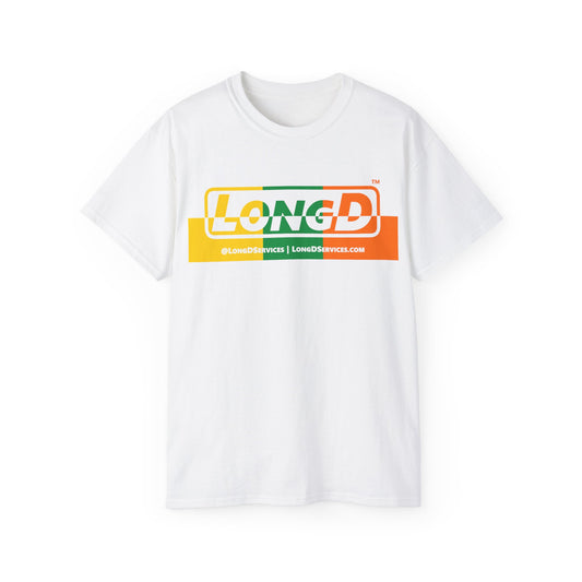 LongD® Logo Cotton Tee (St. Patrick's Day -Irish Green, Golden Yellow and Irish Orange thirds top-bottom positive-negative split)