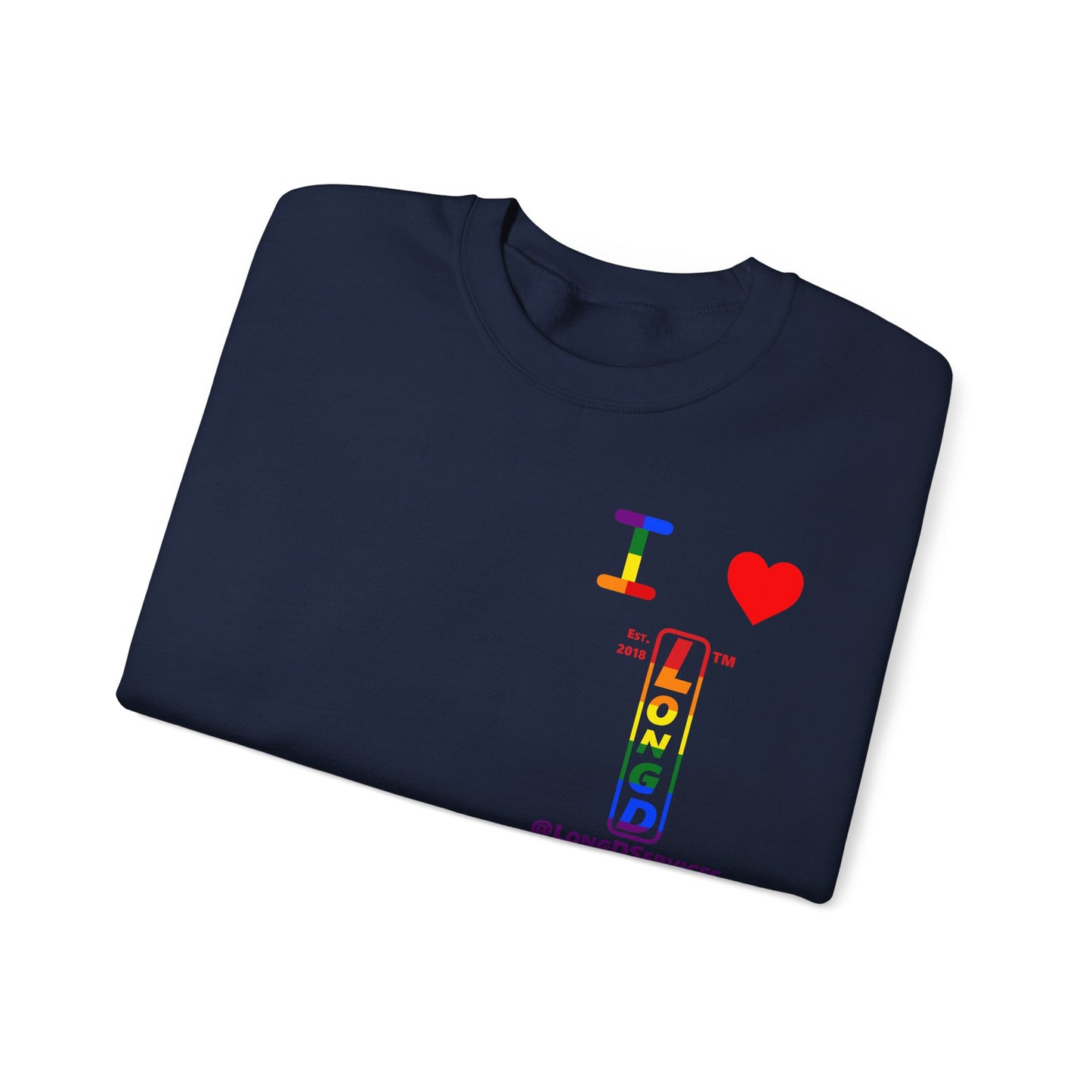 I Luv LongD positive horizontal 6-striped tag upright 4-print single-breasted logo crewneck sweatshirt