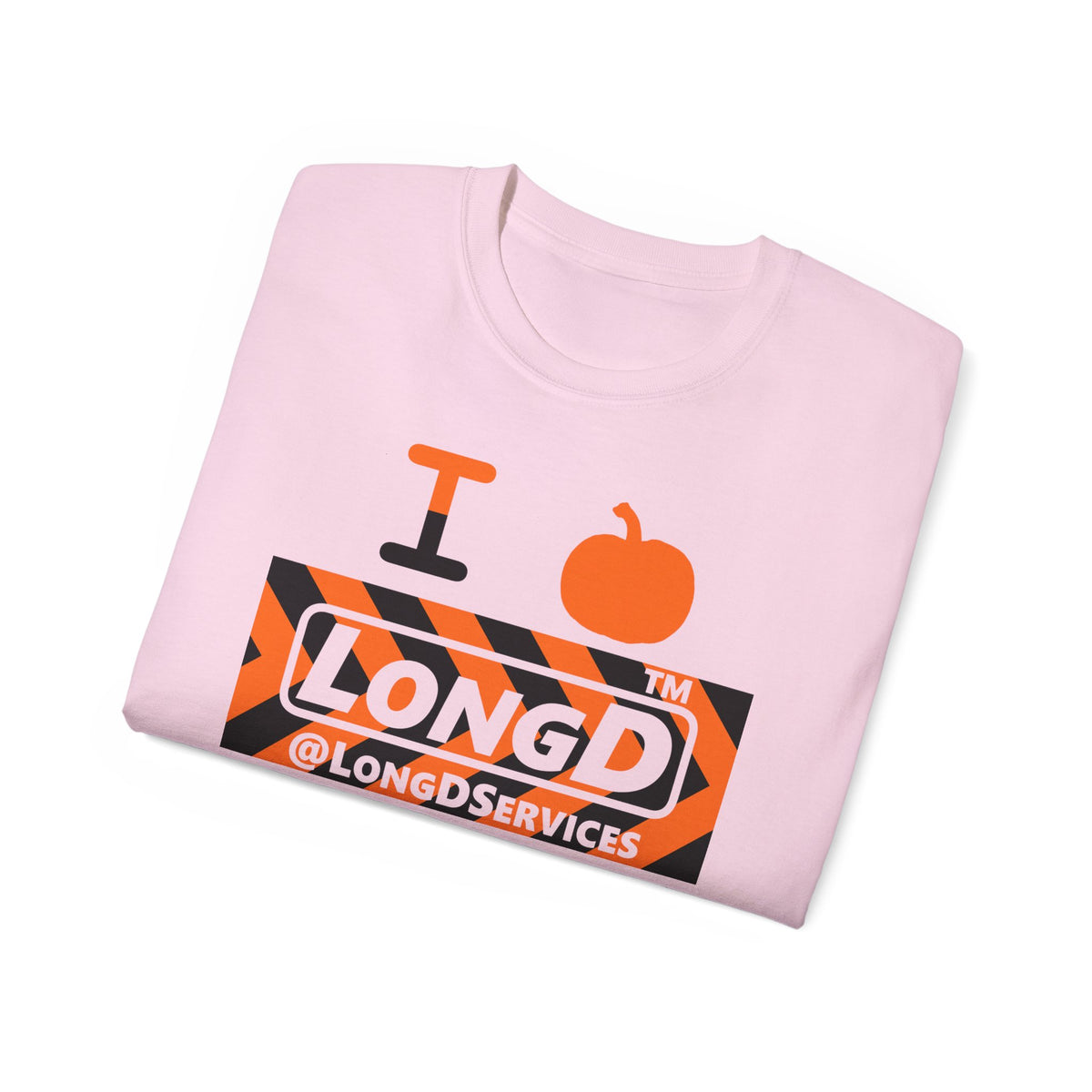 I pumpkin LongD Tag negative forward chevron logo cotton tee